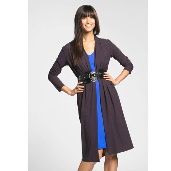 M2057 by Maria Pinto Greta Coat Long Open Front Gray Cardigan Jacket L - Picture 1 of 6